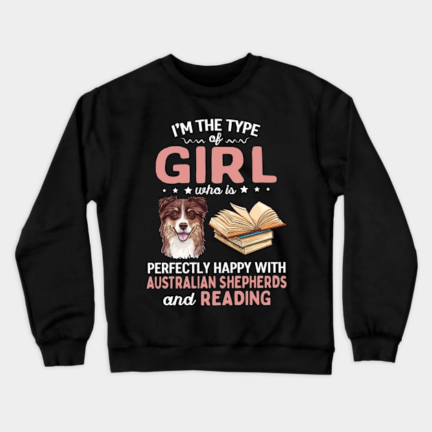 Australian Shepherd Reading Girl Crewneck Sweatshirt by White Martian